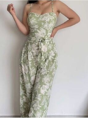 Liberty Love Sage Floral Tie-Waist Jumpsuit